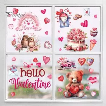 9 шт., наклейки на окно ко Дню святого Валентина, двухсторонний дизайн, неклейкие съемные электростатические наклейки в форме сердца любви Sets