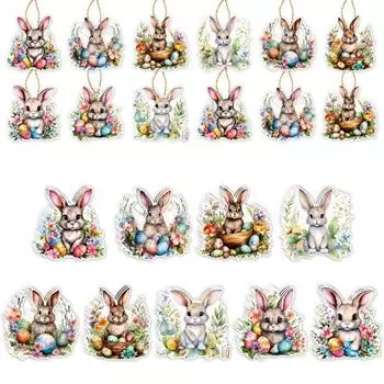 9 шт./пакет, пасхальный кролик, окрашенный деревянный настольный орнамент, автомобильный кролик, автомобильный кулон, домашний реквизит, пасхальное украшение 9pcs