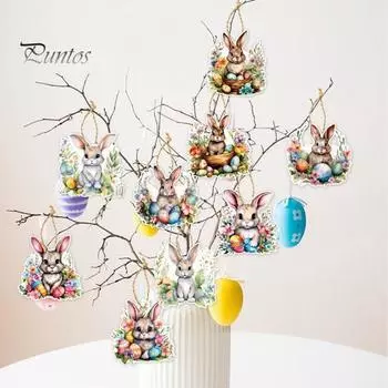 9 шт./пакет, пасхальный кролик, роспись, деревянный настольный орнамент, автомобиль, кролик, автомобиль, подвеска, домашняя атмосфера, реквизит, Пасха 9pcs