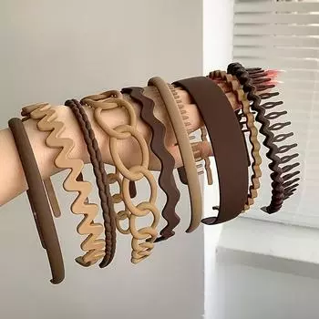 9 шт., пластиковая повязка для волос с зубами, расческа для зубов, повязки на голову, матовые ленты для волос, нескользящие одноцветные аксессуары для волос 9PCS