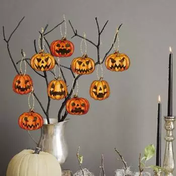 9 шт. подвеска в виде тыквы на Хэллоуин, реалистичный 3D визуальный эффект, легко повесить, создает праздничную атмосферу, елочные украшения 9pcs