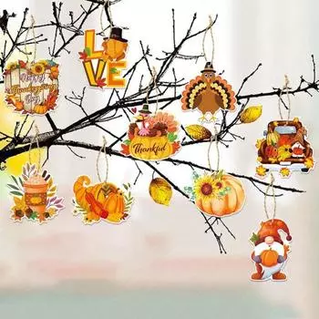 9 шт. подвесные украшения, украшения для осеннего дерева на День Благодарения, деревянные подвесные вывески и подвеска с веревками, декор для сбора урожая 9pcs