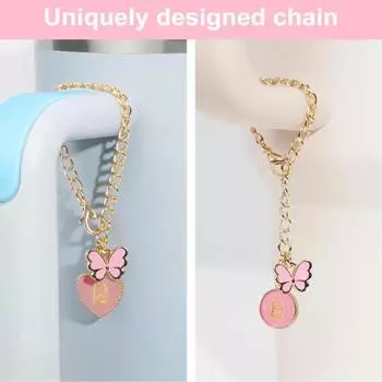 9 шт. портативный набор для пробок для соломинок с буквами и бабочками, аксессуары для чашек объемом 30 унций и 40 унций, многоразовые силиконовые крышки для соломинок с рисунком, цепочка с подвесками W