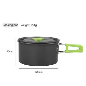 9 шт. посуда для кемпинга на открытом воздухе DS310, набор для приготовления пикника с кастрюлей, сковородой, чайником, пластиком (plus accessories) зелёный