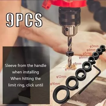 9 шт., позиционер бит, бесплатный небольшой ключ, ограничитель глубины сверла, ограничитель сверла по дереву, 3-16 мм, деревообрабатывающие инструменты