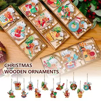 9 шт. Расписные милые рождественские подвески, рождественские подарочные деревянные украшения One Size