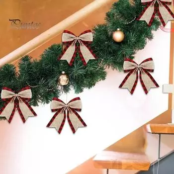 9 шт. Рождественские банты из мешковины, клетчатый бант, венок на рождественскую елку, бант, украшение для праздника, сделай сам, поделки для дома, принадлежности для вечеринок черный белый