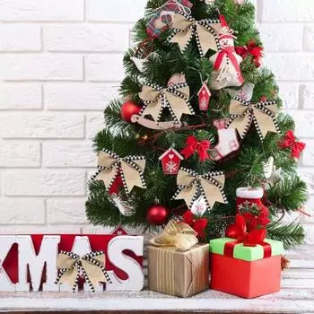 9 шт. Рождественские банты из мешковины, клетчатый бант, венок на рождественскую елку, бант, украшение для праздника, сделай сам, поделки для дома, принадлежности для вечеринок