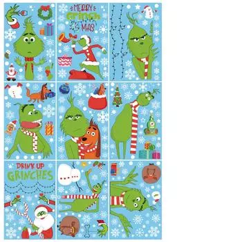 9 шт. Рождественские креативные наклейки на окна Мультяшный Гринч / Стеклянные наклейки Украшение Оконные ПВХ Статические наклейки Наклейки на стены One Size