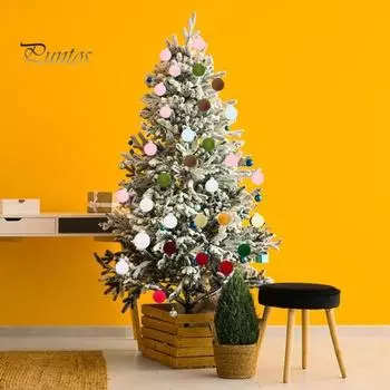 9 шт. Рождественские шары, украшения, небьющиеся, флокированные, круглые, пластиковые, подвесные шары для украшения дома на рождественскую елку D