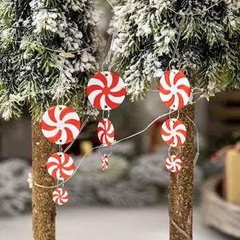 9 шт. Рождественские украшения из конфет, красные и белые круглые подвесные украшения из конфет, рождественские подвески из конфет для домашней вечеринки на рождественской елке A