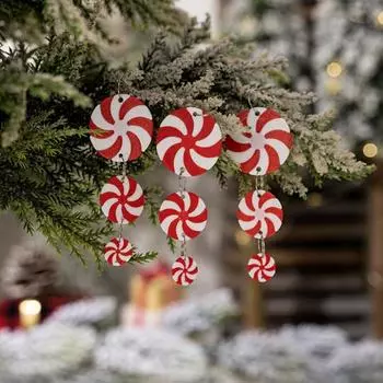 9 шт. Рождественские украшения из конфет красные и белые круглые конфеты подвесные A