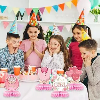 9 шт. розовые украшения для детского душа для девочек, сотовая бумага, розовые детские сотовые центральные украшения, декор стола, украшения для украшения стола