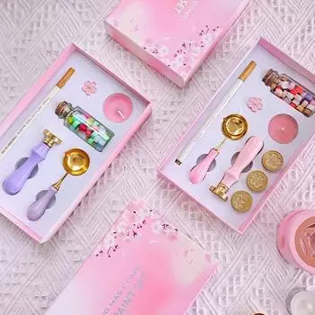 9 шт. штамп с сургучной печатью подарочная коробка с вишневым узором Diy медная головка смешанный цвет набор сургучных уплотнений из частиц 10PCS как