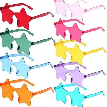 9 шт. солнцезащитных очков со звездами, цветные очки без оправы со звездами, прозрачные солнцезащитные очки конфетного цвета для мужчин и женщин, реквизит для фотосессий на день рождения, косплей