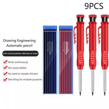9 шт. стержней для плотницких карандашей 2,8 мм, твердые механические стержни для плотницких карандашей, сменные для маркера глубоких отверстий