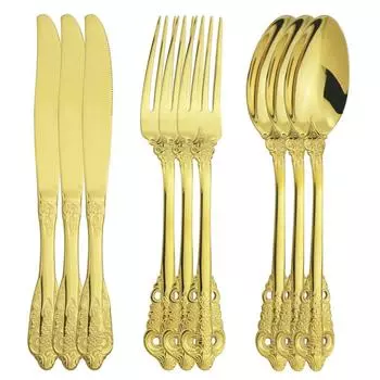 9 шт. столовая посуда, золотые ножи, вилка, ложка, набор из нержавеющей стали, набор столовых приборов, столовые приборы, уличная офисная кухонная посуда серебряный