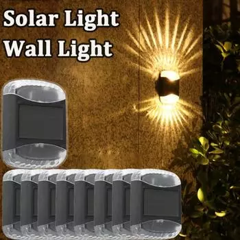 9 шт. светодиодный солнечный настенный светильник, уличный водонепроницаемый солнечный светильник, ограждение, терраса, сад, патио, дорожка, лестница, уличный ландшафт, балкон, украшение Warm+colored light-1pc