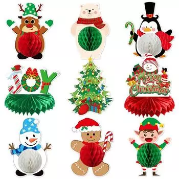 9 шт. Украшения для рождественской вечеринки, рождественские соты, центральные элементы для столов, рождественские 3D украшения стола