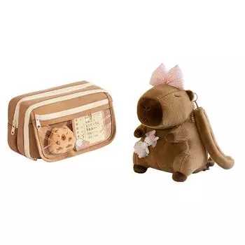 9-слойный пенал Capybara с наклейками, холщовый мешочек, школьные принадлежности (Кофе)