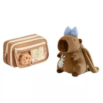 9-слойный пенал Capybara с наклейками, холщовый мешочек, школьные принадлежности (Кофе)