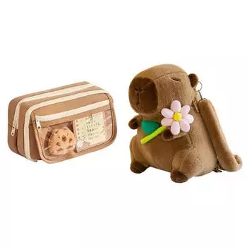 9-слойный пенал Capybara с наклейками, холщовый мешочек, школьные принадлежности (Кофе)