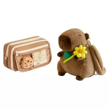 9-слойный пенал Capybara с наклейками, холщовый мешочек, школьные принадлежности (Кофе)