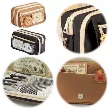 9-слойный пенал на молнии Kawaii, большая вместимость, держатель для канцелярских принадлежностей Capybara, сумка для хранения канцелярских принадлежностей для детей кофейный