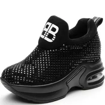 9 см эластичный тканевый носок вязаный новый весна осень блестящие женские модные ботильоны со стразами на платформе танкетка щиколотки слипоны 35 белый