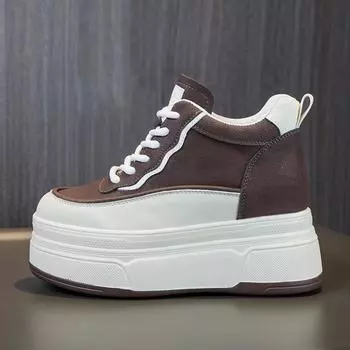9 см кроссовки из натуральной кожи на платформе обувь осень новинка спорт и отдых высокая обувь на толстой подошве женская обувь на платформе тренд 35