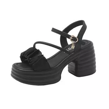 9 см Летние Босоножки с Круглым Носком и Открытым Носком на Пряжке, Толстая Подошва, Водонепроницаемая Платформа, Удобные Женские Сандалии, Женские Туфли на Высоком Каблуке 34