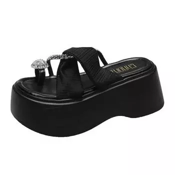 9 см Летние женские босоножки на высокой платформе, туфли на танкетке со стразами, уличные сандалии, пляжные шлепанцы, повседневные женские шлепанцы 34