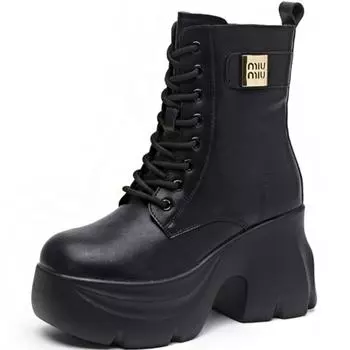 9 см микрофибра синтетическая женская толстая подошва толстый каблук платформа ботинки молния ботильоны мотоциклетные осенние ботильоны весна 34-39 34