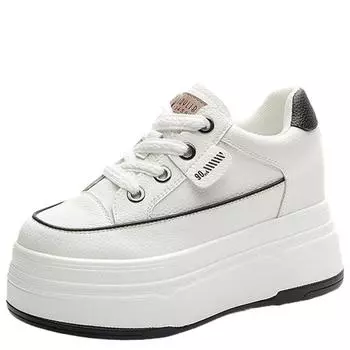 9 см натуральная кожа увеличивающая рост белая обувь новая осенняя спортивная и досуговая универсальная женская обувь на толстой подошве на платформе 35
