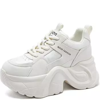 9 см натуральная кожа женская повседневная обувь массивные новые кроссовки скейтборд вулканизированные женские удобные белые платформа танкетка скрытый каблук 34 белый