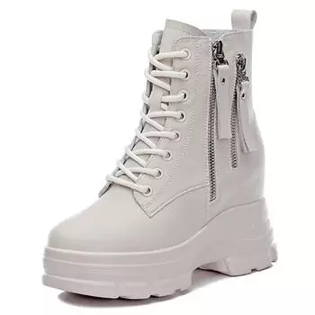 9 см натуральная кожа женские сапоги мотоциклетные ботильоны на платформе толстый каблук ботинки осень зима женская обувь 34 бежевый