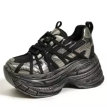 9 см Новые дышащие летние весенне-осенние массивные кроссовки на платформе женские модные кроссовки на танкетке женские повседневные 34 бежевый