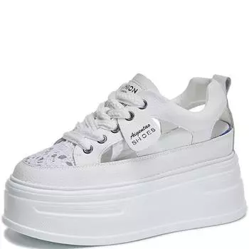 9 см сетчатая воздушная натуральная кожа женская повседневная платформа танкетка скрытый каблук летняя обувь массивные кроссовки модные полые сандалии 34 белый