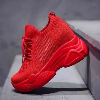 9 см скрытые каблуки платформы кроссовки женские дышащие сетчатые туфли на танкетке женские весенние повседневные туфли De Mujer 34 красный
