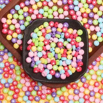 9 стилей, 50 шт., 6,5 мм, акриловые круглые милые звездные узоры, свободные бусины для DIY ожерелья, браслета, ювелирные аксессуары, аксессуары из бисера ручной работы