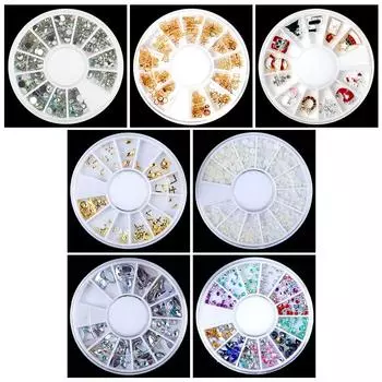 9 стилей, блестящие золотые, серебряные красочные хрустальные шпильки для ногтей со стразами, 3D украшения для дизайна ногтей, смешанные аксессуары в колесе