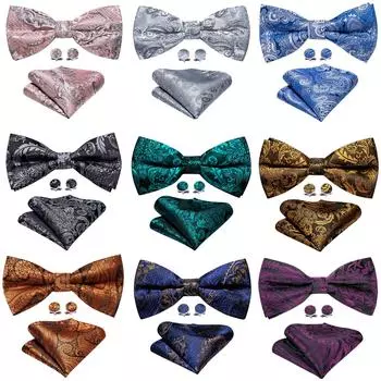 9 стилей галстук-бабочка для мужчин, модные атласные галстуки с пейсли/цветочным принтом, носовой платок, запонки, комплект, официальная свадьба LH-0937
