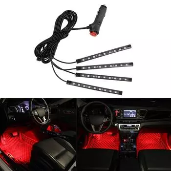 9 светодиодов 4 в 1 Автомобильный интерьер атмосферное освещение адаптер прикуривателя автомобильная декоративная лампа приборная панель пол нога полосы света Blue