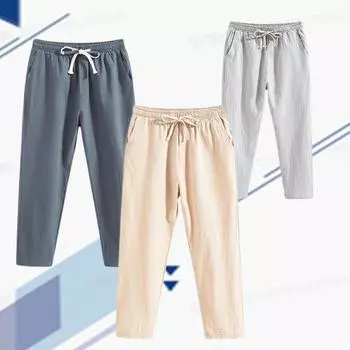 9-точечные мужские летние тонкие спортивные прямые брюки-цилиндры из хлопка и льна, повседневные длинные брюки для мужчин, пляжные брюки M белый