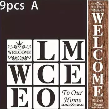 9 трафаретов приветствия для рисования на дереве - большой вертикальный трафарет приветственного знака для деревянных знаков 9pcs