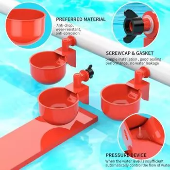 Yousheng 9Pack DIY Автоматическая поилка для кур, гравитационная поилка для птиц с кольцевой пилой для ведер и желобов красный