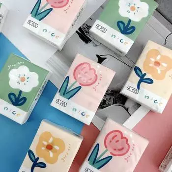 9 упаковок, носовой платок с милым мультяшным цветком, бумажный портативный маленький салфетка из целлюлозы из натуральной древесины, домашняя салфетка для лица, полотенце для рук 9PCS/PACK