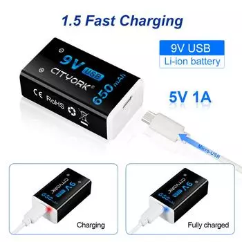 9 В литий-ионная аккумуляторная батарея Micro USB 6F22 9 В литиевые батареи для мультиметра металлоискателя гитары беспроводной микрофон