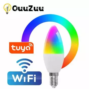 9 Вт Tuya WiFi свеча лампа E14 умная лампа с регулировкой яркости RGB CW AC 100-240 В светодиодная лампа Smart Life управление приложением Поддержка Alexa Google Home 1 Pcs E14 WIFI Bulb