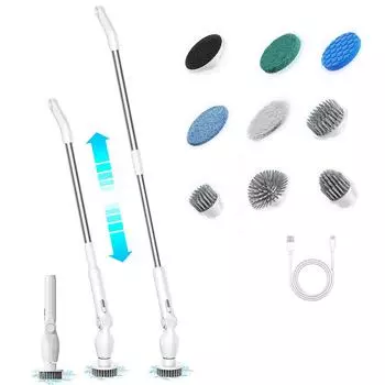 9-в-1 электрическая вращающаяся скрубберная машина с 9 насадками, беспроводная чистящая щетка, регулируемый угол наклона чёрный